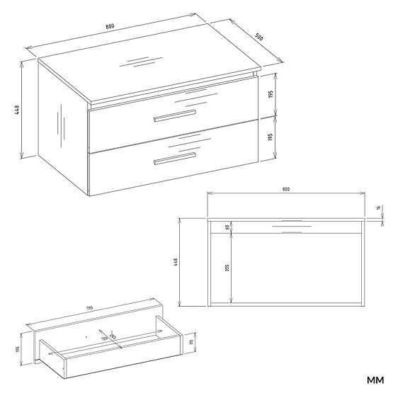 ARMOIRE DE SALLE DE BAIN SUSPENDUE NEL 80 BLANCHE AVEC 2 TIROIRS SOUS LAVABO