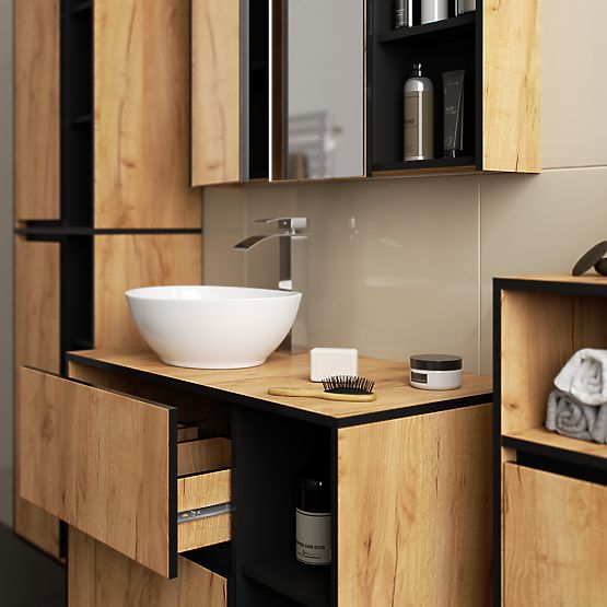 ARMOIRE DE SALLE DE BAIN SUSPENDUE VAMI W35 1D 1W CHÊNE CRAFT / NOIR