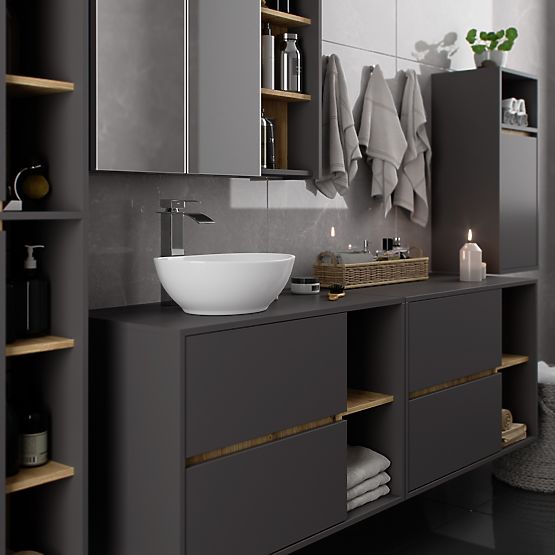 ARMOIRE DE SALLE DE BAIN SUSPENDUE VAMI W35 1D 1W GRIS GRAPHITE / CHÊNE ARTISAN