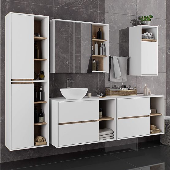 ARMOIRE DE SALLE DE BAIN SUSPENDUE VAMI W50 2D 6P BLANC / CHÊNE SONOMA