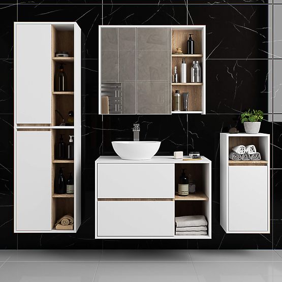 ARMOIRE DE SALLE DE BAIN SUSPENDUE VAMI W50 2D 6P BLANC / CHÊNE SONOMA