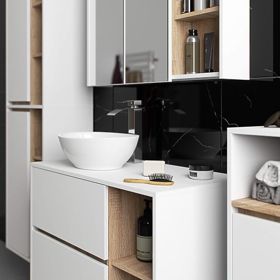 ARMOIRE DE SALLE DE BAIN SUSPENDUE VAMI W50 2D 6P BLANC / CHÊNE SONOMA