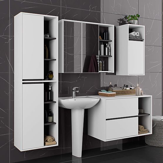 ARMOIRE DE SALLE DE BAIN SUSPENDUE VAMI W50 2D 6P BLANC / GRIS GRAPHITE