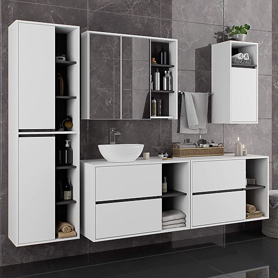 ARMOIRE DE SALLE DE BAIN SUSPENDUE VAMI W50 2D 6P BLANC / GRIS GRAPHITE