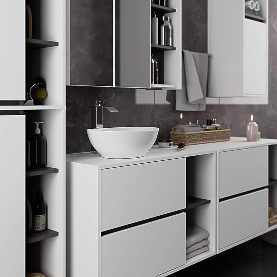 ARMOIRE DE SALLE DE BAIN SUSPENDUE VAMI W50 2D 6P BLANC / GRIS GRAPHITE