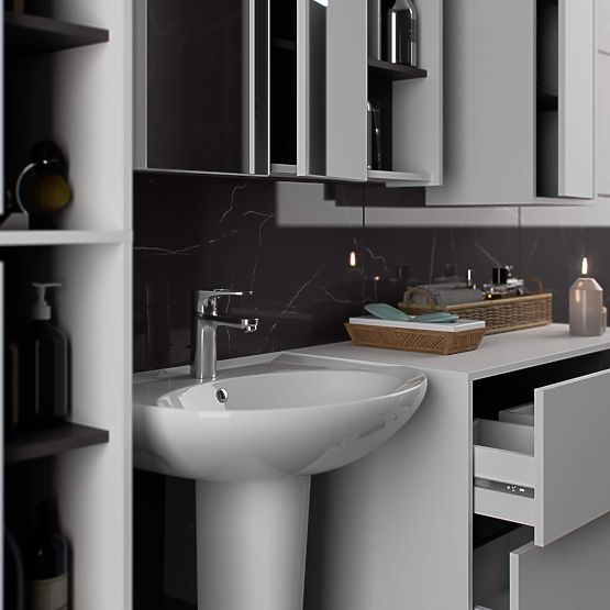 ARMOIRE DE SALLE DE BAIN SUSPENDUE VAMI W50 2D 6P BLANC / GRIS GRAPHITE