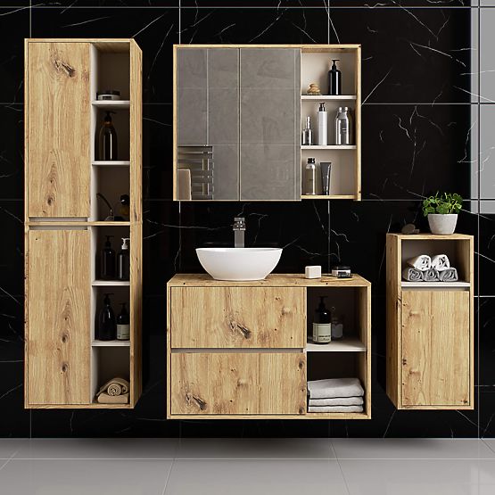ARMOIRE DE SALLE DE BAIN SUSPENDUE VAMI W50 CHÊNE ARTISAN / CACHEMIRE