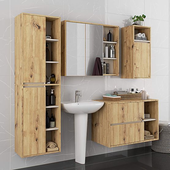 ARMOIRE DE SALLE DE BAIN SUSPENDUE VAMI W50 CHÊNE ARTISAN / CACHEMIRE
