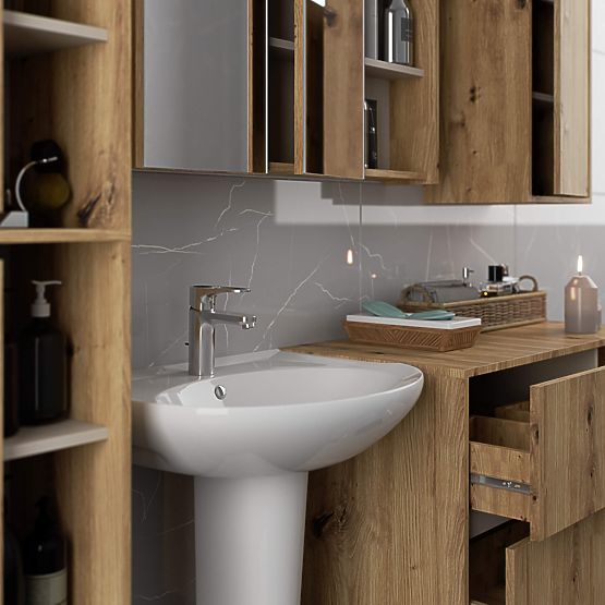 ARMOIRE DE SALLE DE BAIN SUSPENDUE VAMI W50 CHÊNE ARTISAN / CACHEMIRE