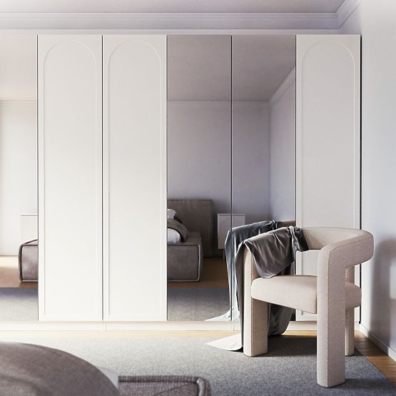 Armoire à quatre portes Neroli, arc/miroir, blanc