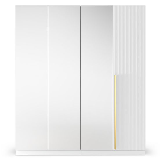 Armoire à quatre portes Neroli, miroir/rainures simples, blanc