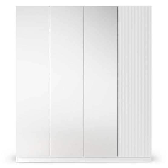 Armoire à quatre portes Neroli, miroir/rainures simples, blanc