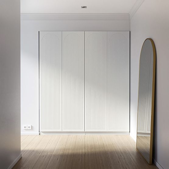 Armoire à quatre portes Neroli, rainures en arc, blanche