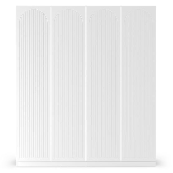 Armoire à quatre portes Neroli, rainures en arc, blanche