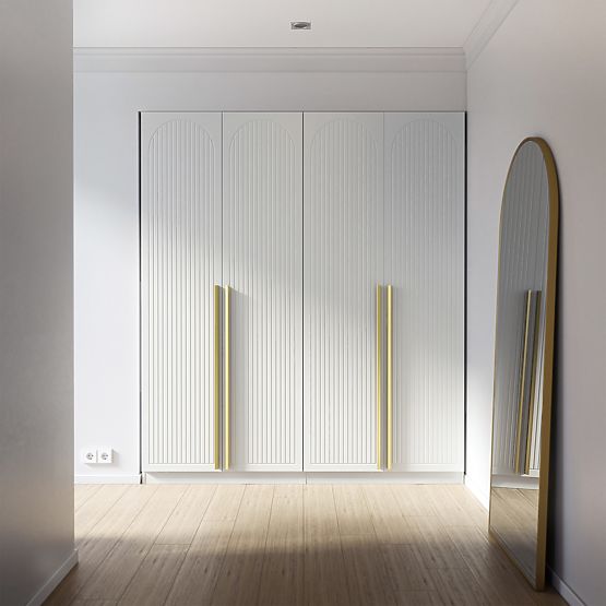 Armoire à quatre portes Neroli, rainures en arc, blanche
