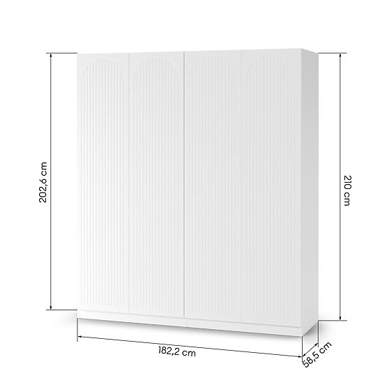 Armoire à quatre portes Neroli, rainures en arc, blanche
