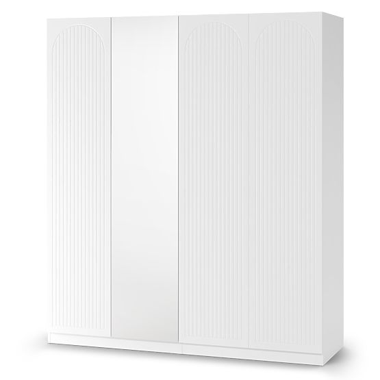 Armoire à quatre portes Neroli, rainures en arc/miroir, blanc