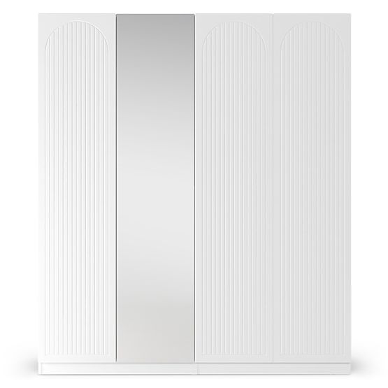 Armoire à quatre portes Neroli, rainures en arc/miroir, blanc