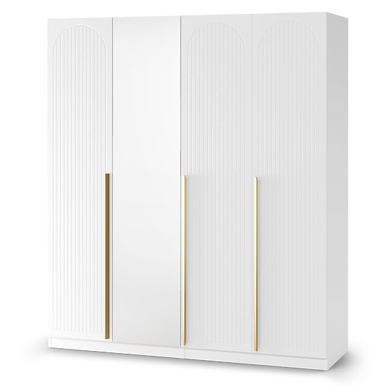 Armoire à quatre portes Neroli, rainures en arc/miroir, blanc