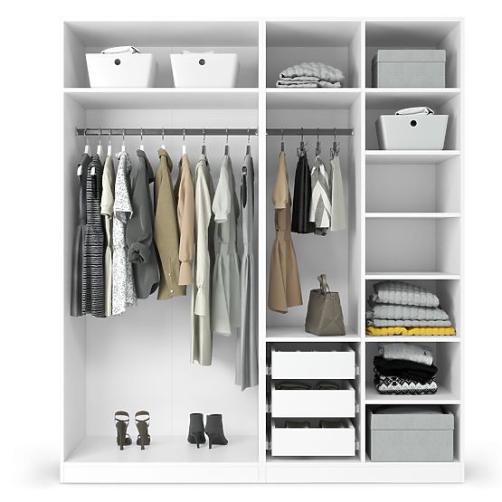 Armoire à quatre portes Neroli, rainures en arc/miroir, blanc