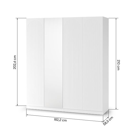 Armoire à quatre portes Neroli, rainures en arc/miroir, blanc
