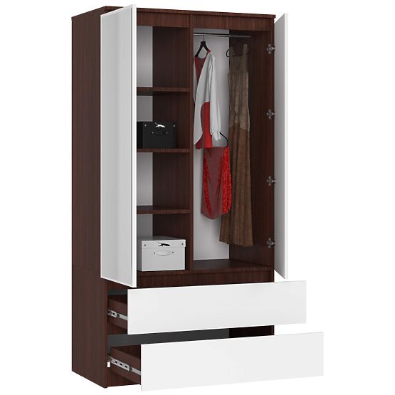 ARMOIRE S 90 cm 2 PORTES 2 TIROIRS 2 MIROIRS PK WENGE / BLANC