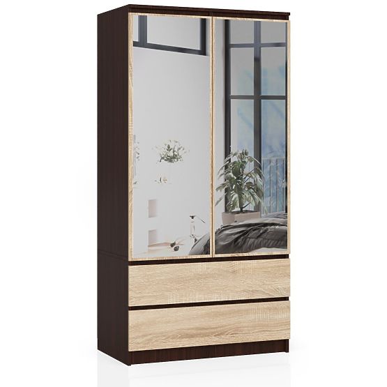 ARMOIRE S 90 cm 2 PORTES 2 TIROIRS 2 MIROIRS PK WENGE / SONOMA