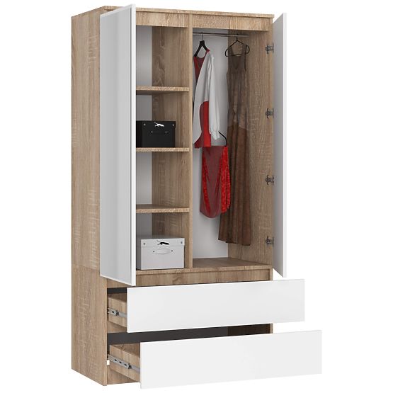 ARMOIRE S90 2D 2SZ 2 MIROIRS CLP PK SONOMA / BLANC