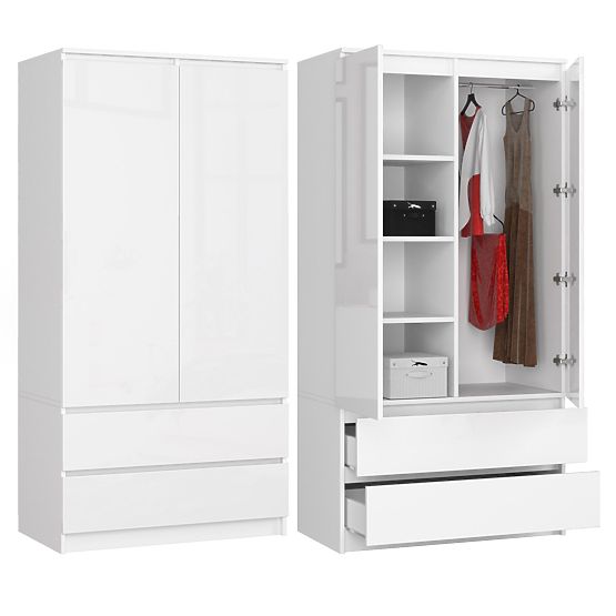 ARMOIRE S90 2D 2SZ CLP PK BLANC BRILLANT
