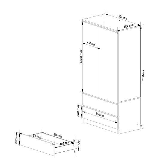 ARMOIRE S90 2D 2SZ CLP PK SONOMA / BLANC