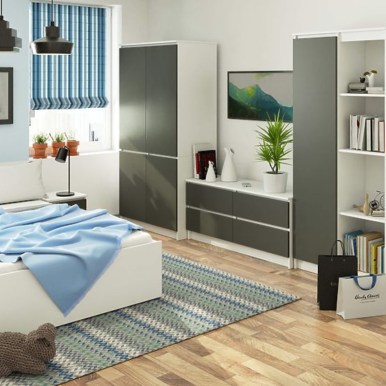 ARMOIRE S90 4D CLP BLANC / GRIS GRAPHITE