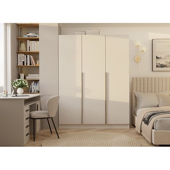 ARMOIRE SENSO 3D 150 CM 3 PORTES POIGNÉES DORÉES POUR SALON CHAMBRE À COUCHER CASHMERE BEIGE