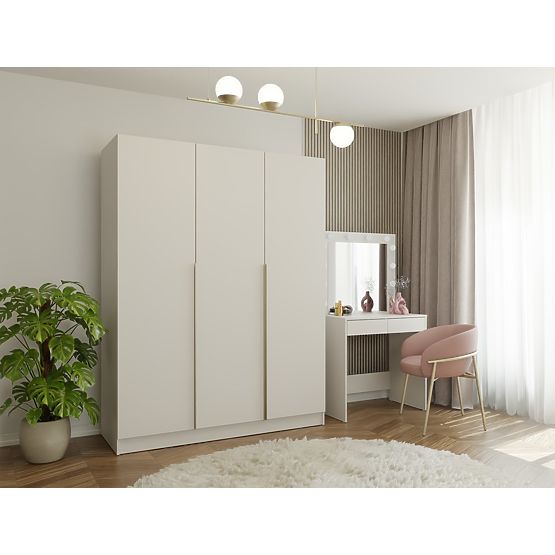 ARMOIRE SENSO 3D 150 CM 3 PORTES POIGNÉES DORÉES POUR SALON CHAMBRE À COUCHER CASHMERE BEIGE