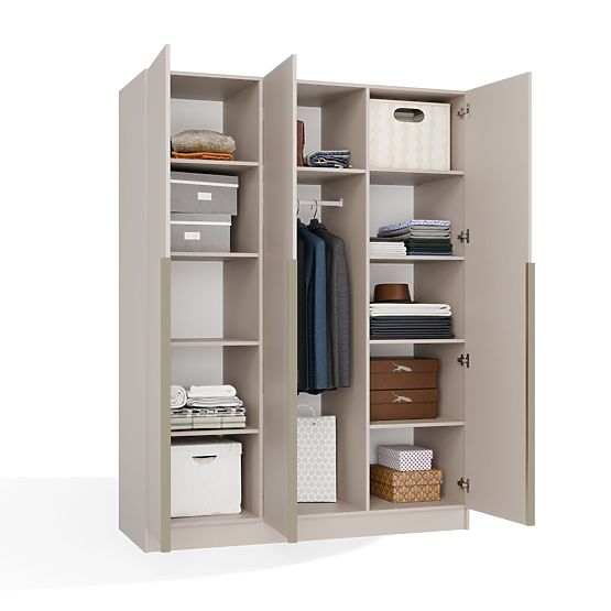 ARMOIRE SENSO 3D 150 CM 3 PORTES POIGNÉES DORÉES POUR SALON CHAMBRE À COUCHER CASHMERE BEIGE