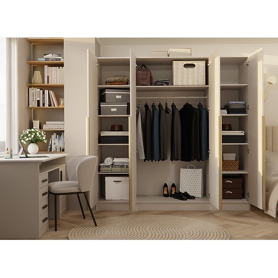ARMOIRE SENSO 4D 200 CM 4 PORTES POIGNÉES DORÉES POUR SALON CHAMBRE CACHEMIRE BEIGE