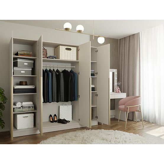 ARMOIRE SENSO 4D 200 CM 4 PORTES POIGNÉES DORÉES POUR SALON CHAMBRE CACHEMIRE BEIGE