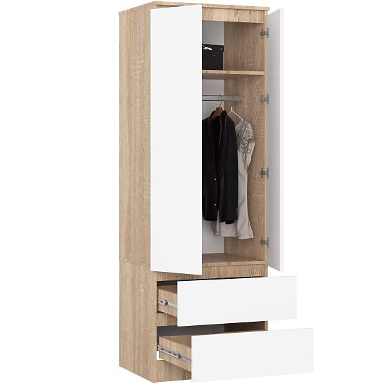 ARMOIRE STAR S 60 cm 2 PORTES 2 TIROIRS SONOMA / BLANC