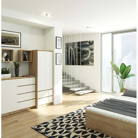 ARMOIRE STAR S 60 cm 2 PORTES 2 TIROIRS SONOMA / BLANC