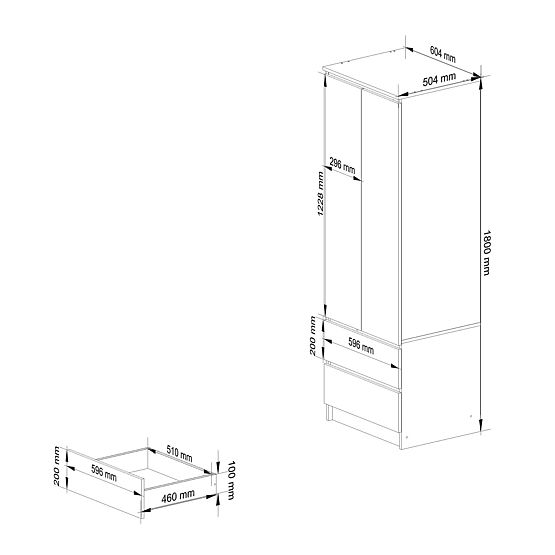 ARMOIRE STAR S 60 cm 2 PORTES 2 TIROIRS SONOMA / BLANC
