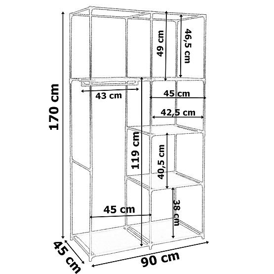 Armoire textile avec 6 étagères Mira - gris