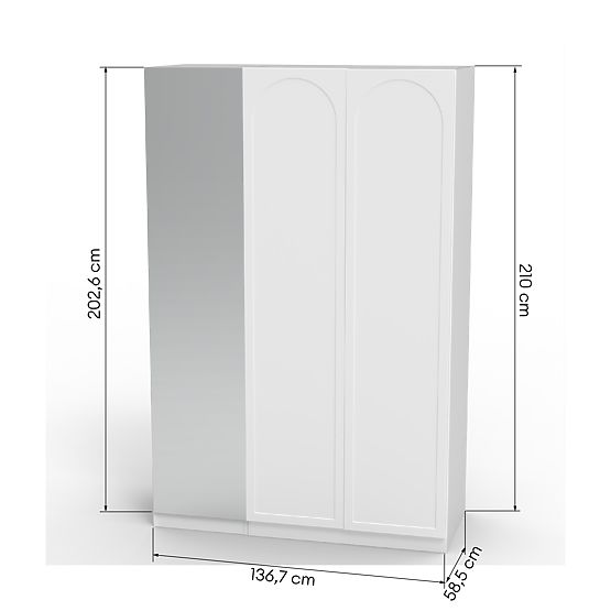 Armoire trois portes Neroli, miroir/panneau arc, blanc