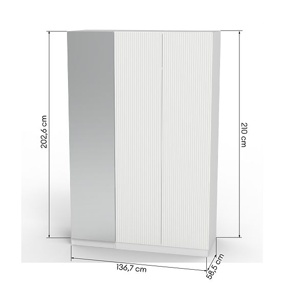 Armoire trois portes Neroli, miroir/rainures simples, blanc