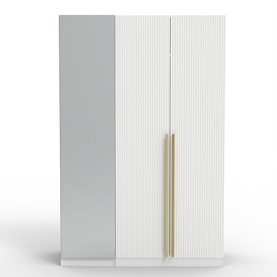 Armoire trois portes Neroli, miroir/rainures simples, blanc
