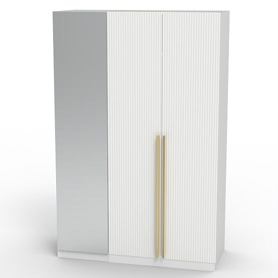 Armoire trois portes Neroli, miroir/rainures simples, blanc