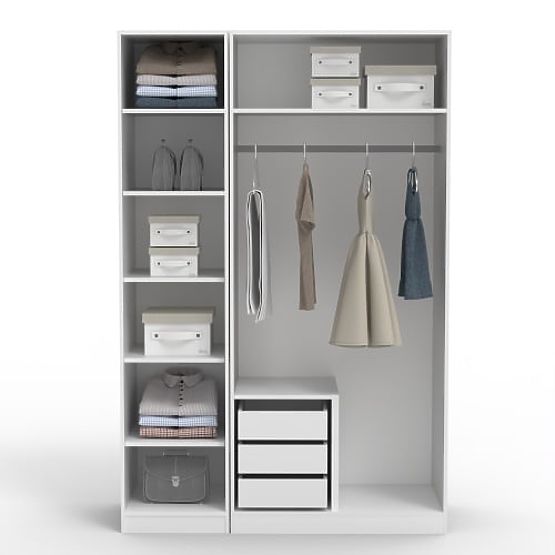 Armoire à trois portes Neroli, rainures en arc, blanche