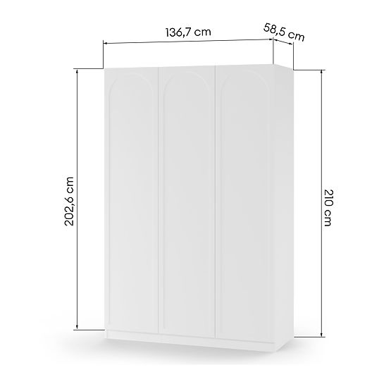 Armoire trois portes Neroli, remplissage en arc, blanc