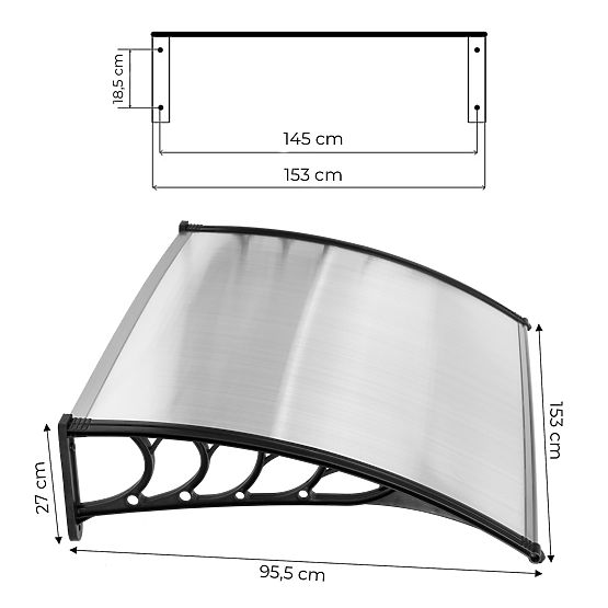 Auvent de porte 150x100 cm abri protection polycarbonate