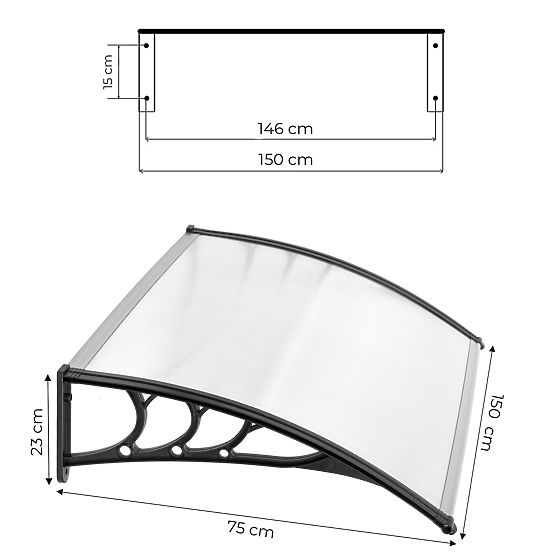 Auvent de porte 150x80 cm abri protection polycarbonate