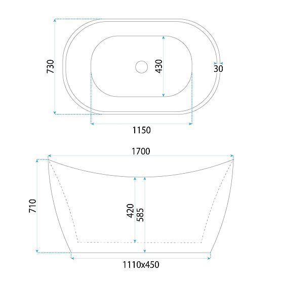 Baignoire autoportante en acrylique ATENA 170