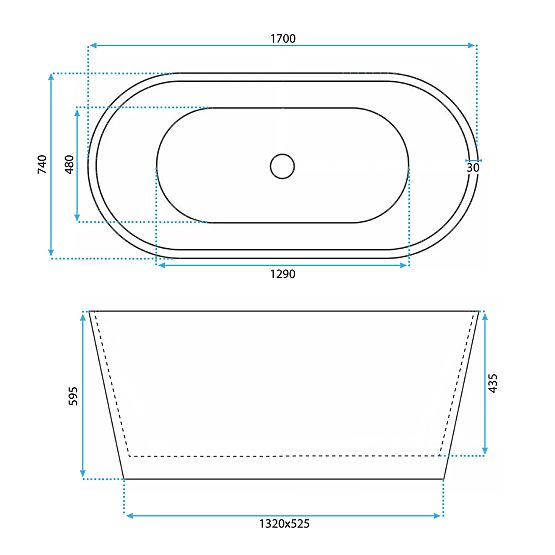 Baignoire autoportante en acrylique OFELIA 170